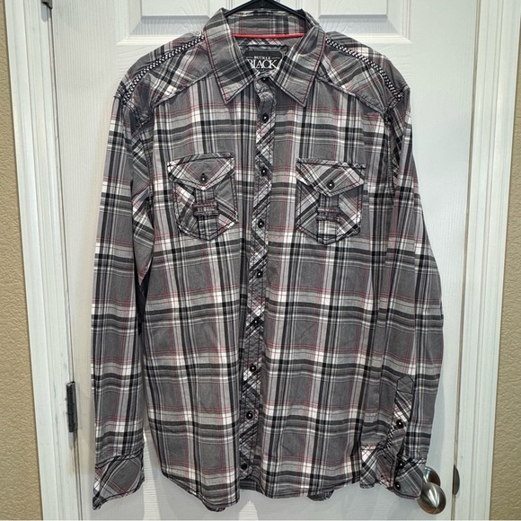 Buckle Other - Buckle Black Athletic Fit Men's XL Long Sleeve Button Down Plaid Shirt Black Red